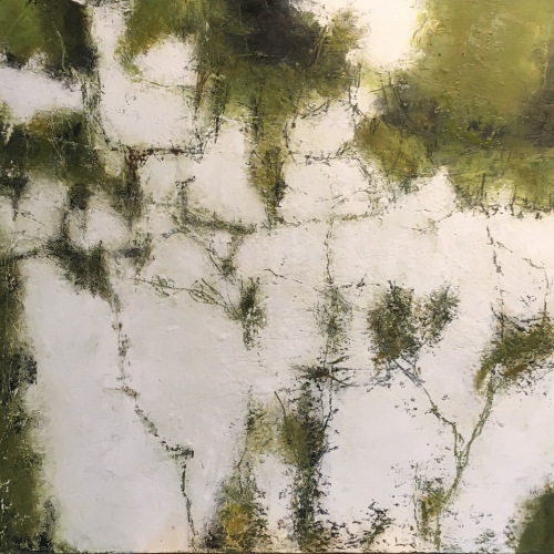 mixed media painting "When The Snow Settles"